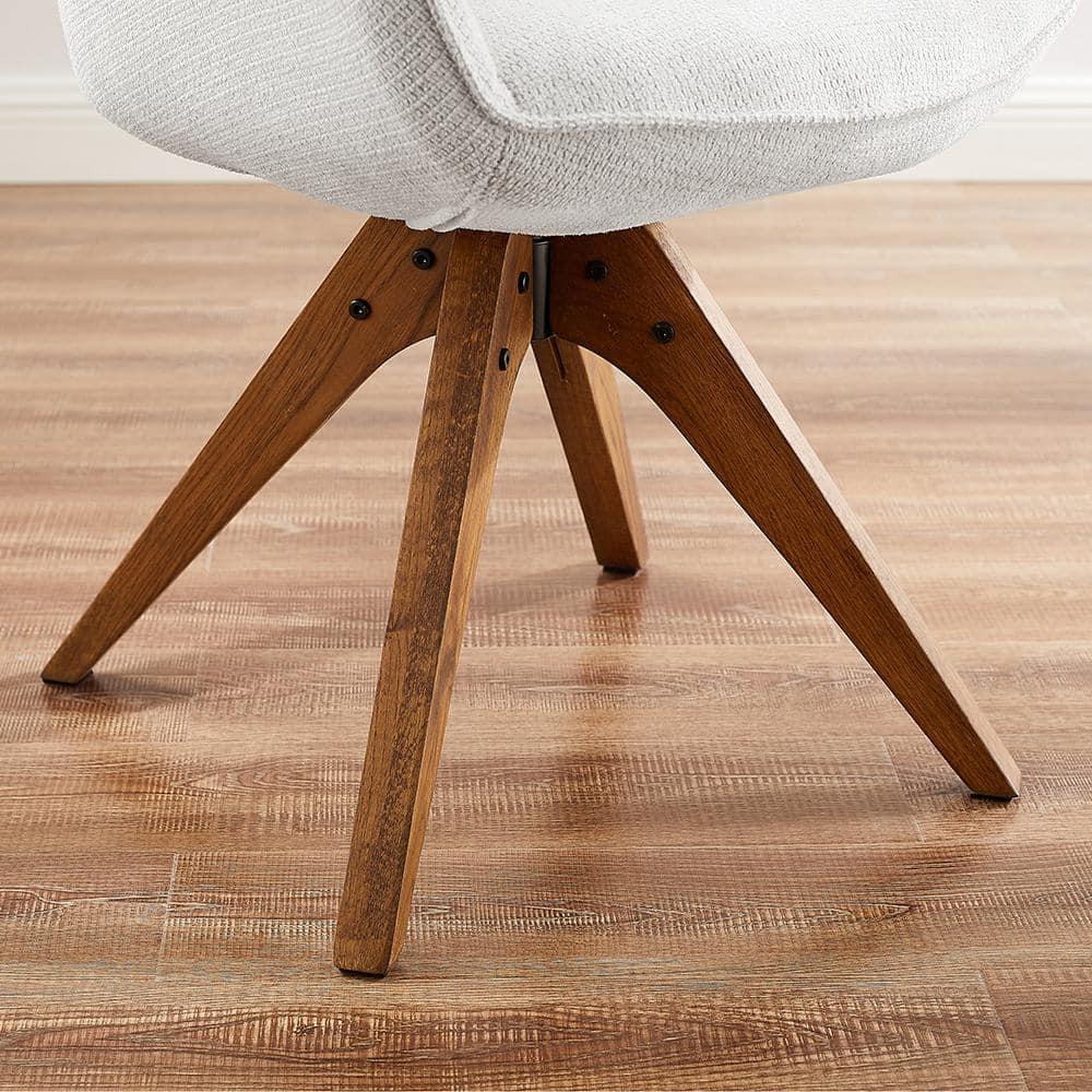 Off-White Fabric and Wood Swivel Accent Chair