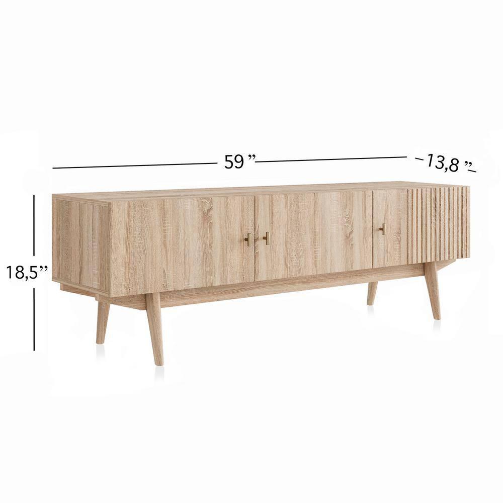 Living Skog  Chelsea Brown TV Stand Fits for TV's up to 65 in. with Slatted Design and Wood Legs Beige Matte Laminate, MDF