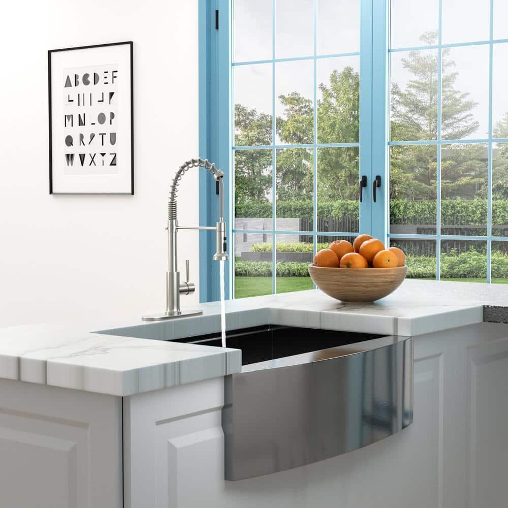 SHACO Kitchen Faucet, Stainless Steel Kitchen Faucet with Pull Down Sprayer, Commercial Single Handle Spring Faucet for Farmhouse Camper Laundry Utility RV Wet Bar Sink Brushed Nickel