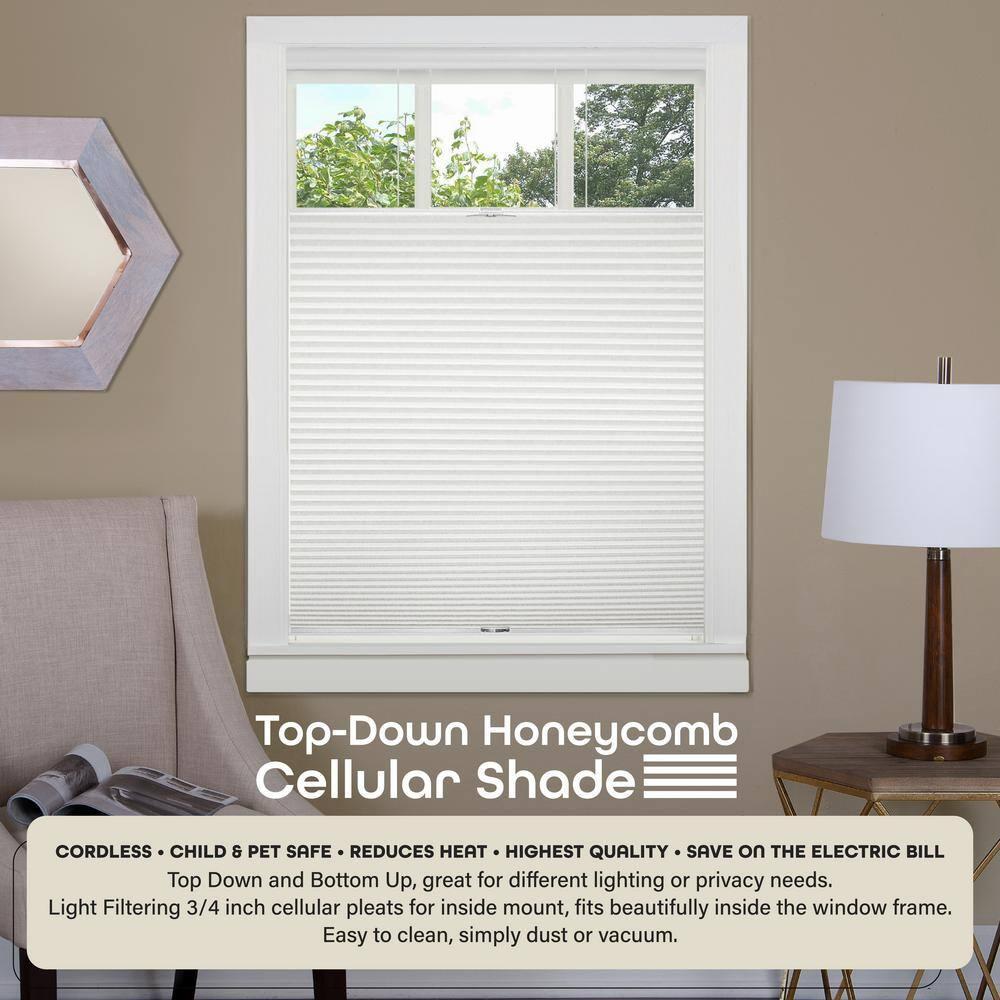 Achim Top Down Bottom Up Indoor Cordless White Polyester Light Filtering Window Cellular Shade, 64" L x 27" W