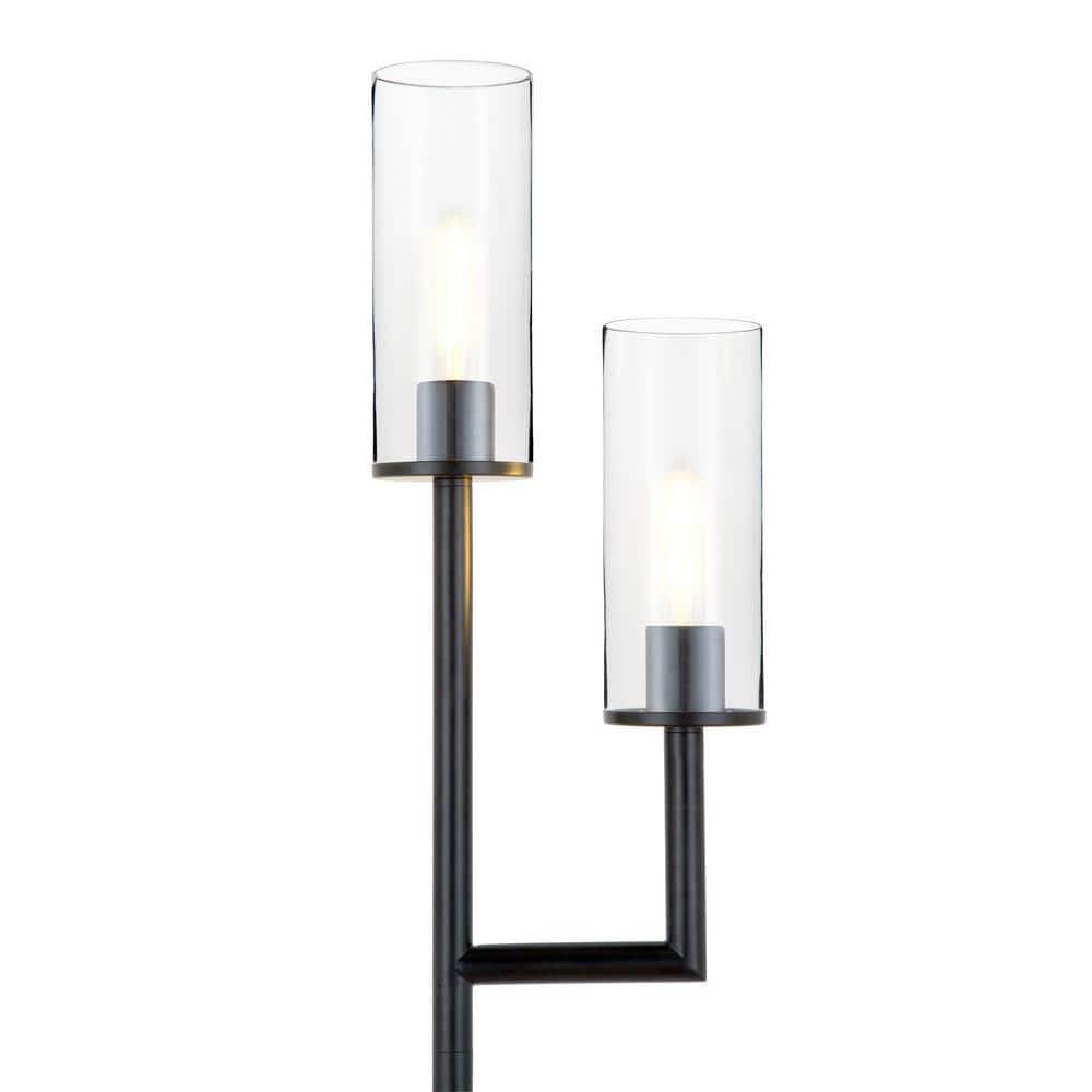Evelyn&Zoe Traditional 2-Light Torchiere Floor Lamp with Clear Glass Shades