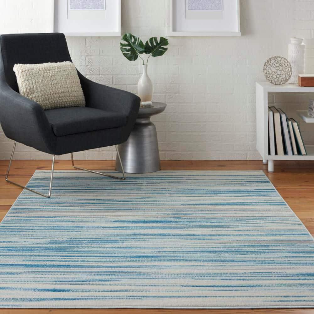 Nourison Jubilant 6' x 9' Blue Indoor Area Rug Coastal Contemporary Striped by Nourison