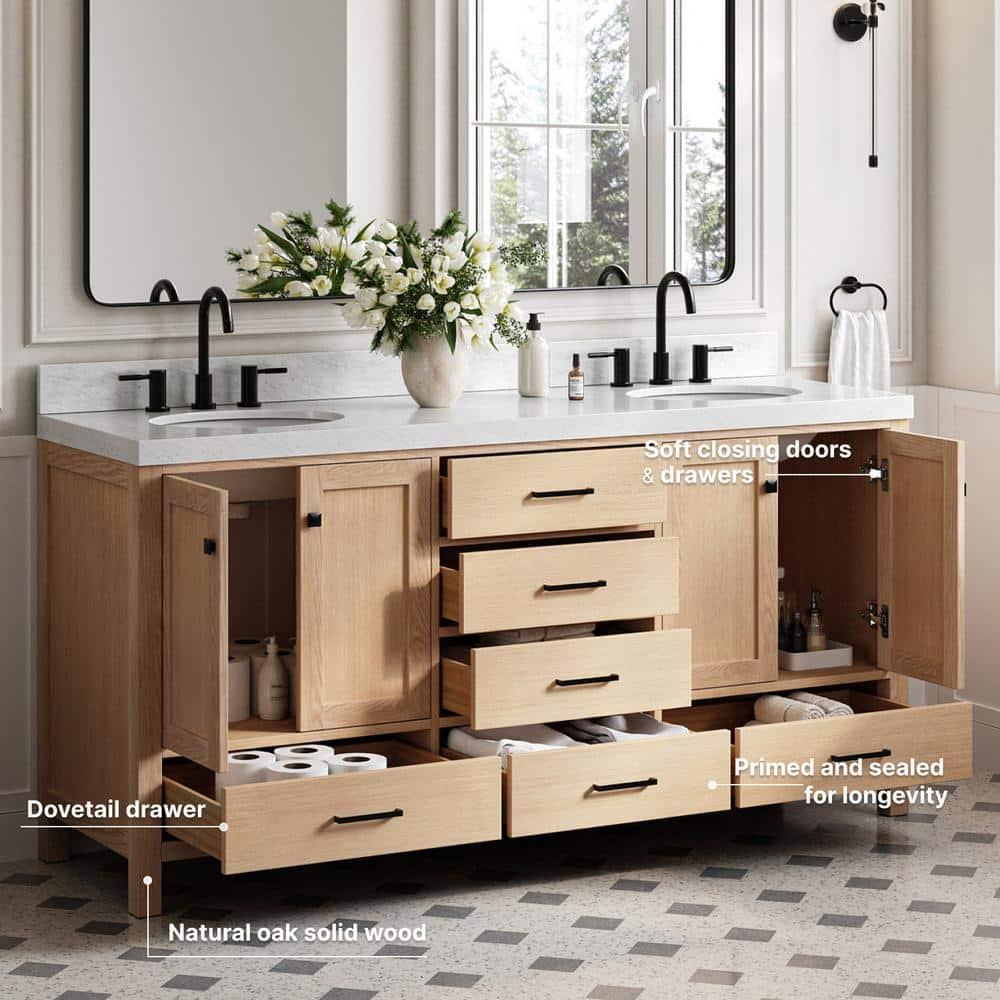 Cambridge 72'' Double Bathroom Vanity with Carrara Marble Top
