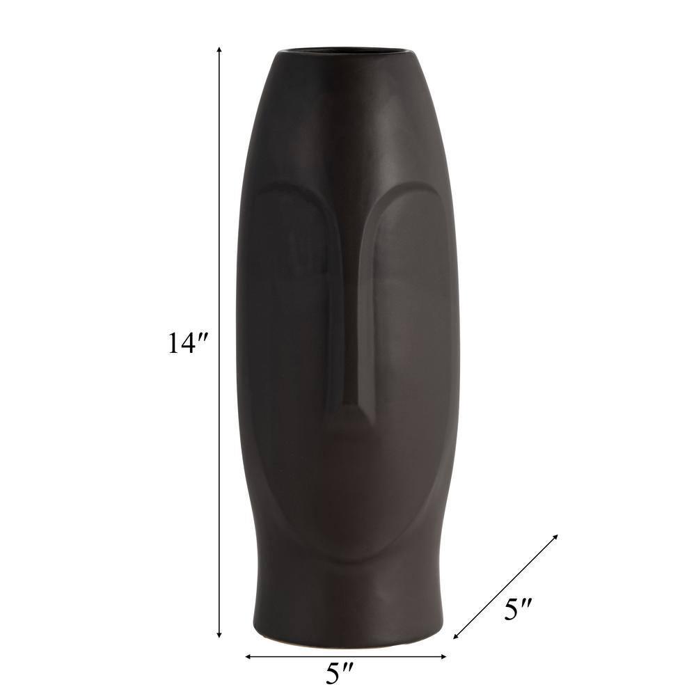 Sagebrook Home 14" Ceramic Face Vase - Ceramic Table Decor, Rustic Decorative Centerpiece For Home, Wedding, Office Decor - Black Vase Decor