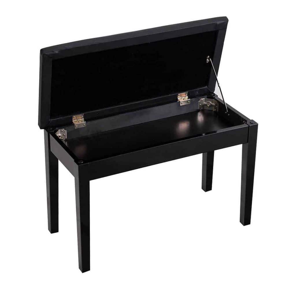 Tangkula PU Leather Piano Bench Solid Wood Padded Double Duet Keyboard Seat w/ Storage Box Black