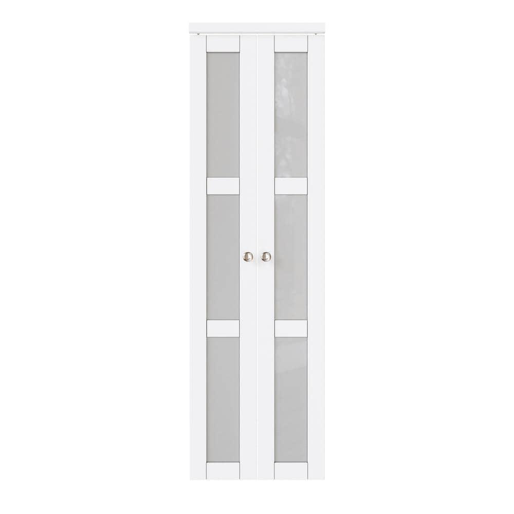 DOOOLI Glass Bifold Door - 3 Lite Transparent Glass Design With Bifold Door Lock & T Shape Handle