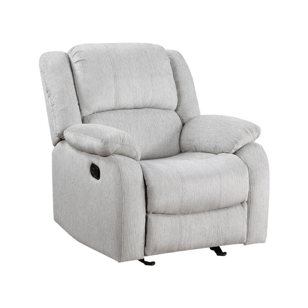 Benjara BM314756 38 in. Chris Manual Glider Recliner Chair, Solid Wood - Light Gray Chenille