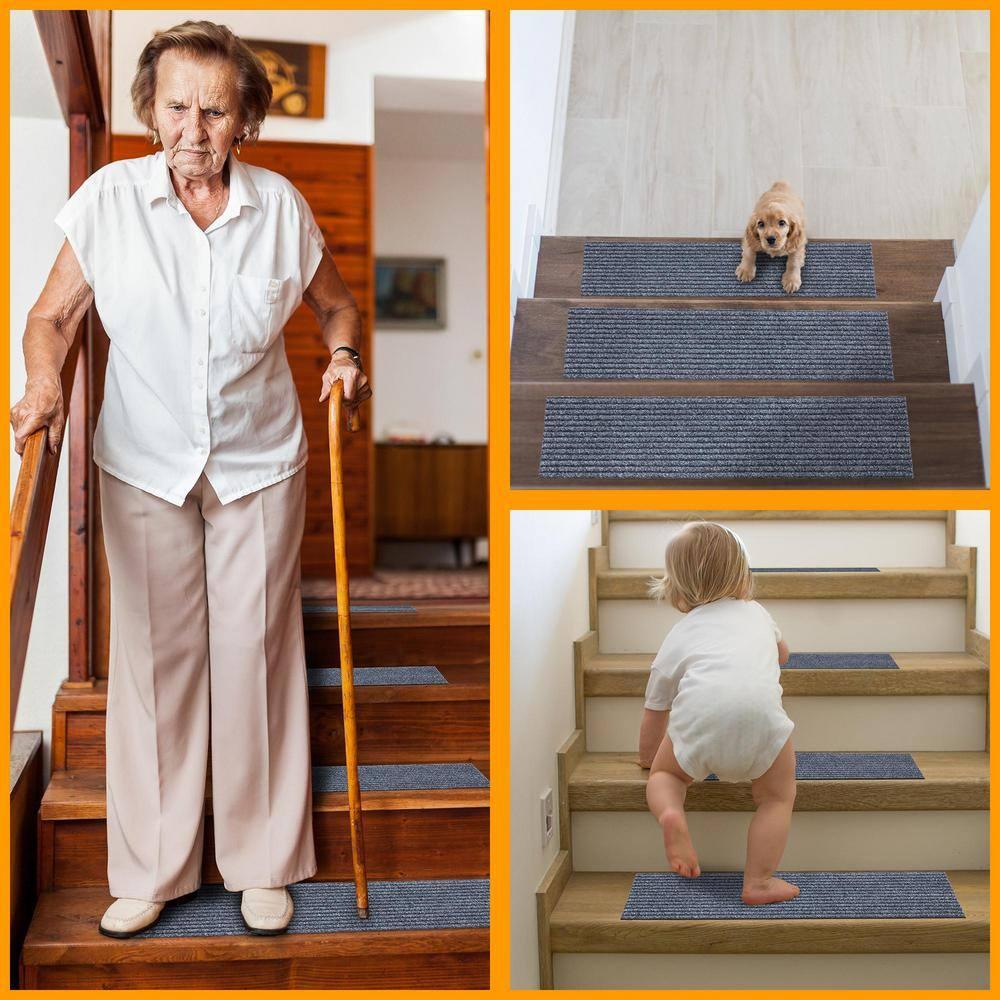 Lifesaver Non-Slip Rubberback Ribbed Design Indoor/Outdoor Stair Treads