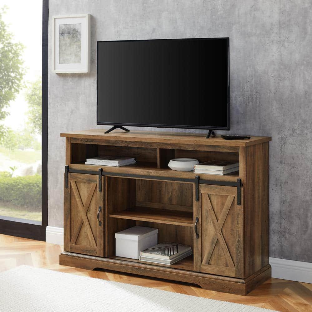Walker Edison Farmhouse Barn Door TV Stand for TVs up to 58", Reclaimed Barnwood