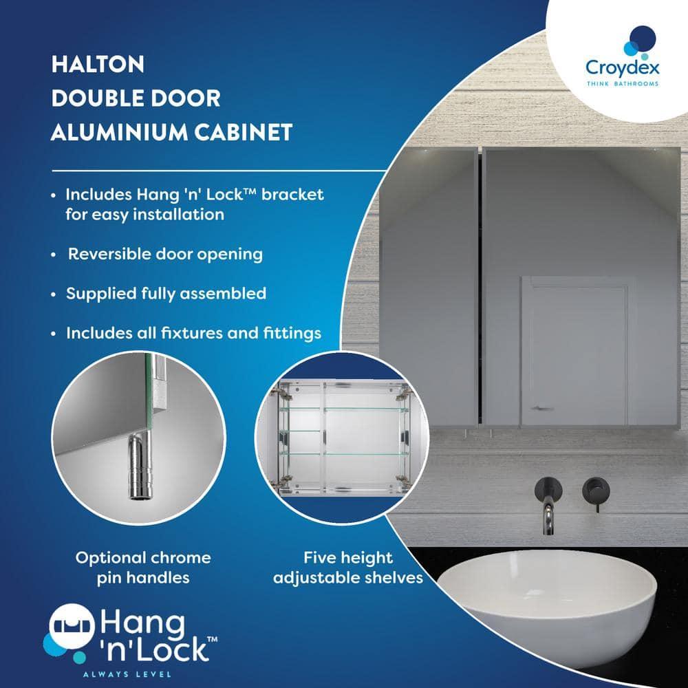 Croydex Halton Double Door Aluminium Bathroom Medicine Cabinet in Chrome (30x26in)