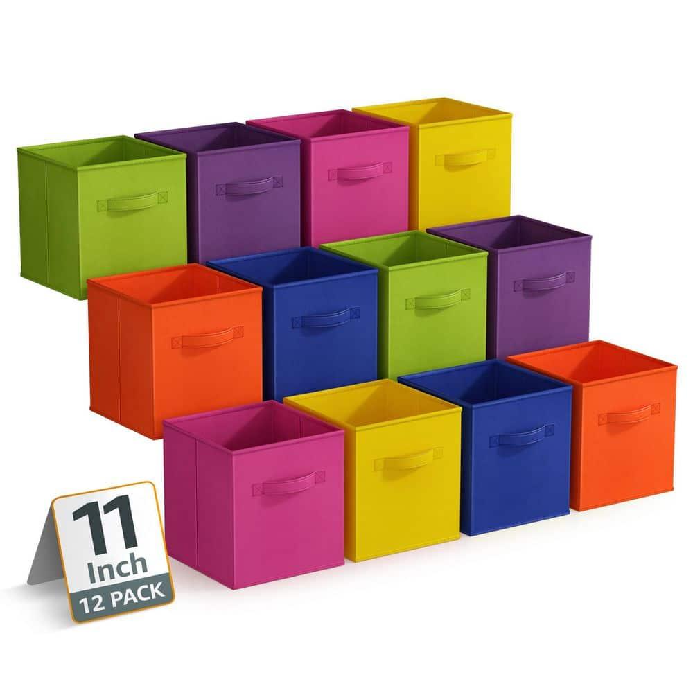 Sorbus 11 Inch 12 Pack Sturdy Collapsible Fabric Storage Cubes with Handle - for Organizing Clothes, Toys, Books, Shelves & more