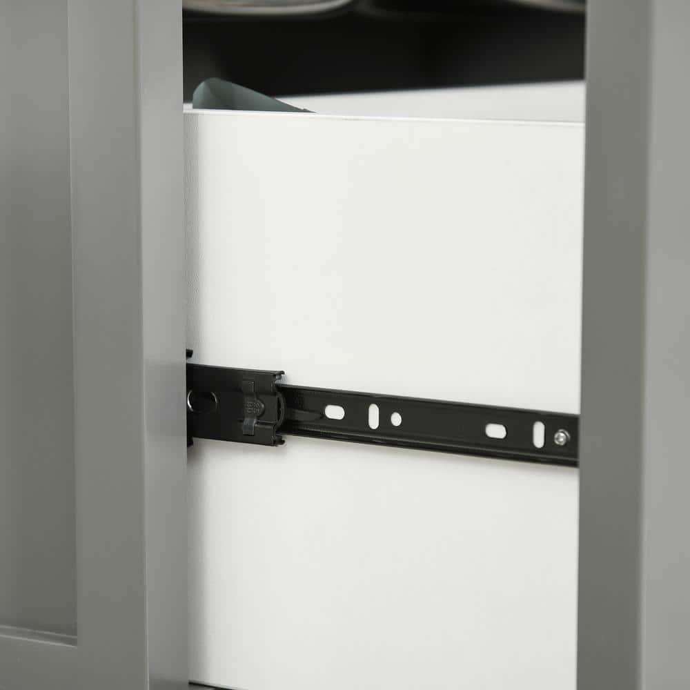PawHut Dog Feeding Station with Storage Drawer, Dog Food Storage Cabinet w/ Removable Elevated Dog Bowls for Large Sized Dogs, Gray