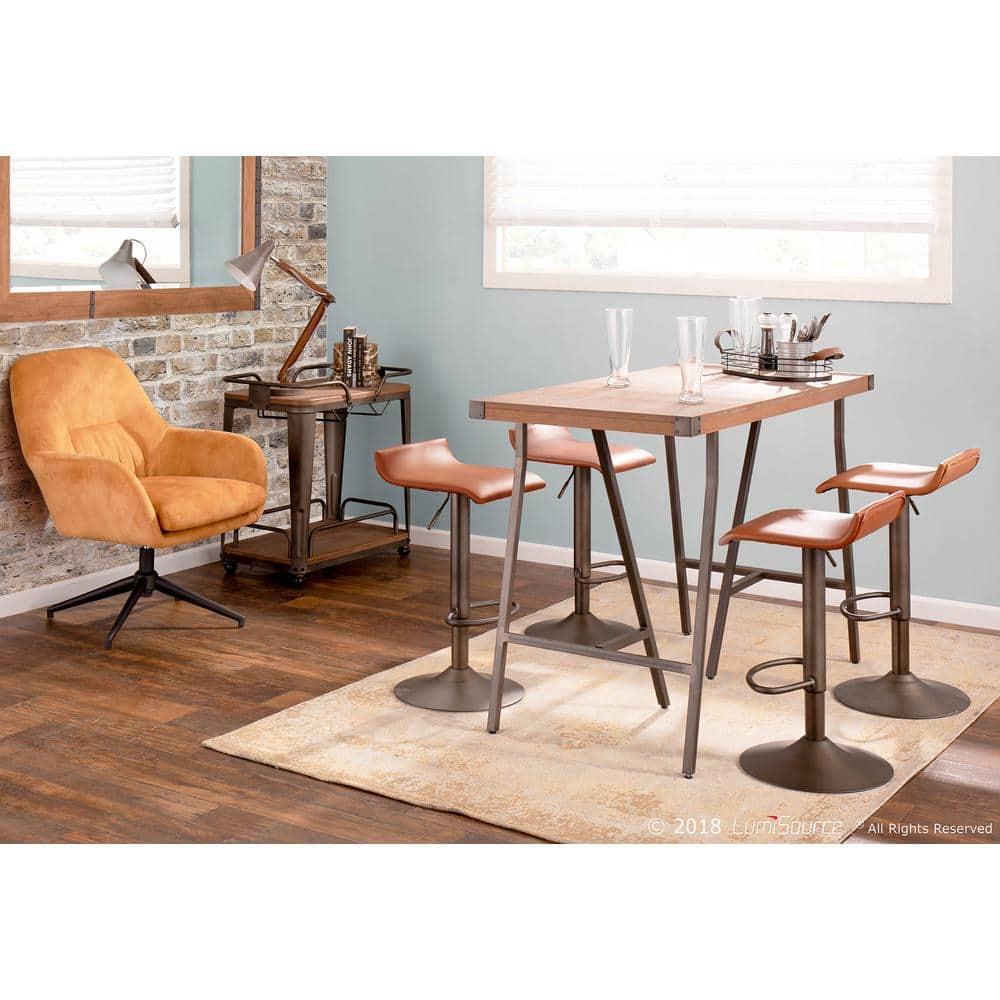 Contemporary Swivel Adjustable Brown Leather Bar Stool