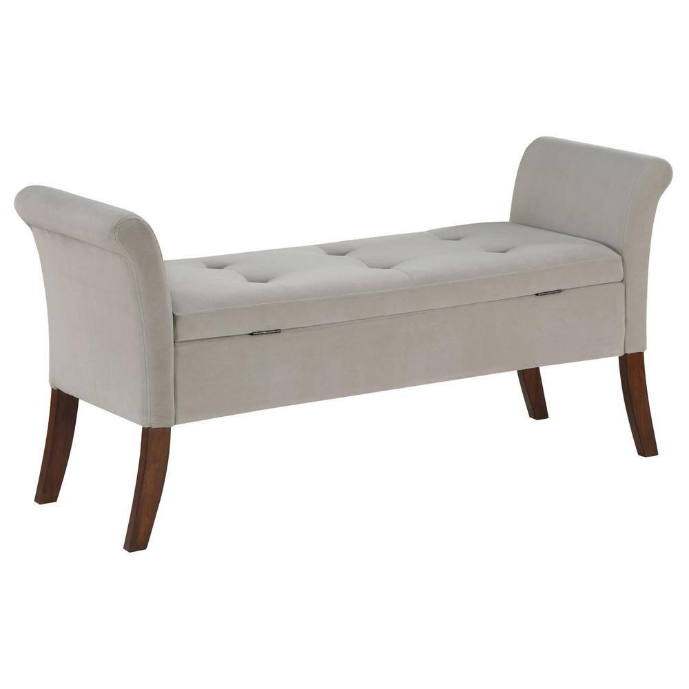 Coaster Farrah Velvet Upholstered Rolled Arms Storage Bench in Beige and Brown
