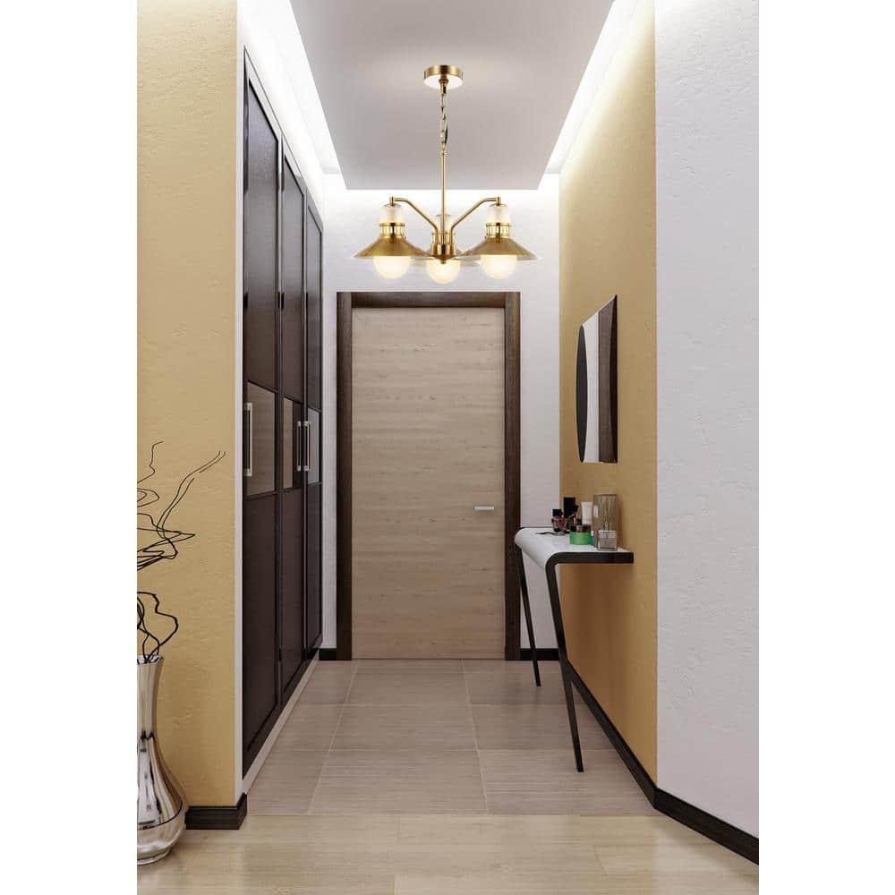 JONATHAN Y JYL6122A Colin 3-Light 22" Adjustable Iron/Glass Retro Hurricane LED Chandelier, Contemporary, Glam for living room, dinning room, bedroom, office Bulb Included, Brass Gold