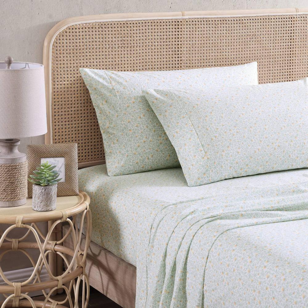 Tommy Bahama Crane Flower 100% Cotton Percale- 4 Piece- Sheet Set  Green- Queen