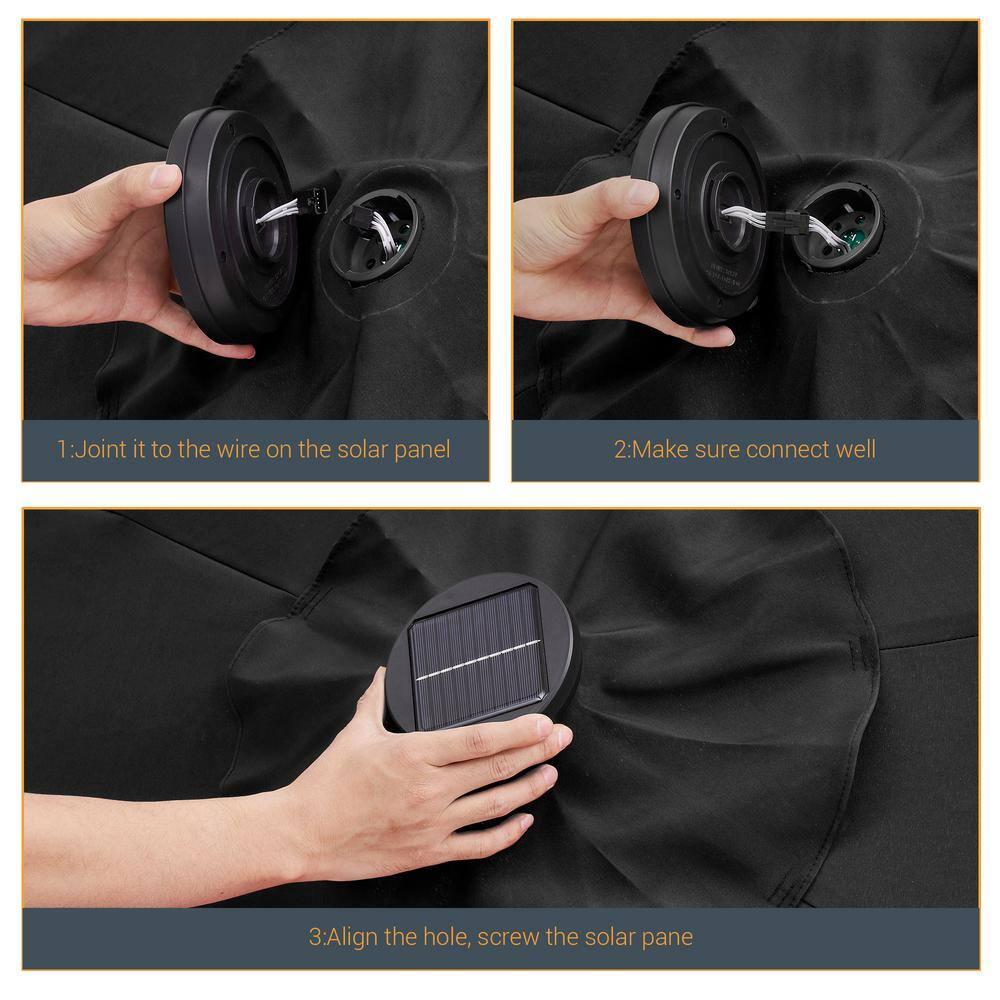 9 ft. Solar Lighted LED Outdoor Patio Market Table Umbrella in Black, UV-Resistant Canopy and Tilt Button