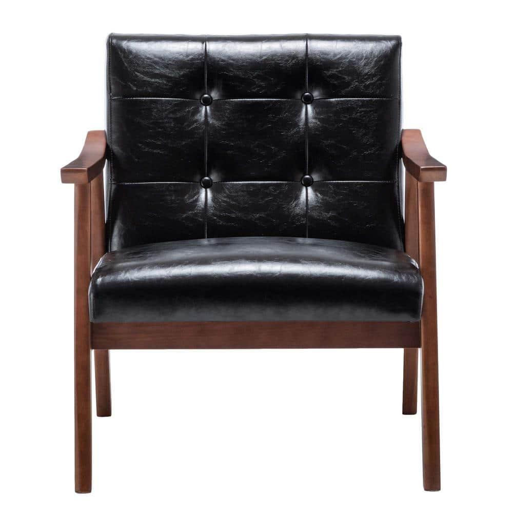 Convenience Concepts Take a Seat Natalie Accent Chair, Black Faux Leather/Espresso