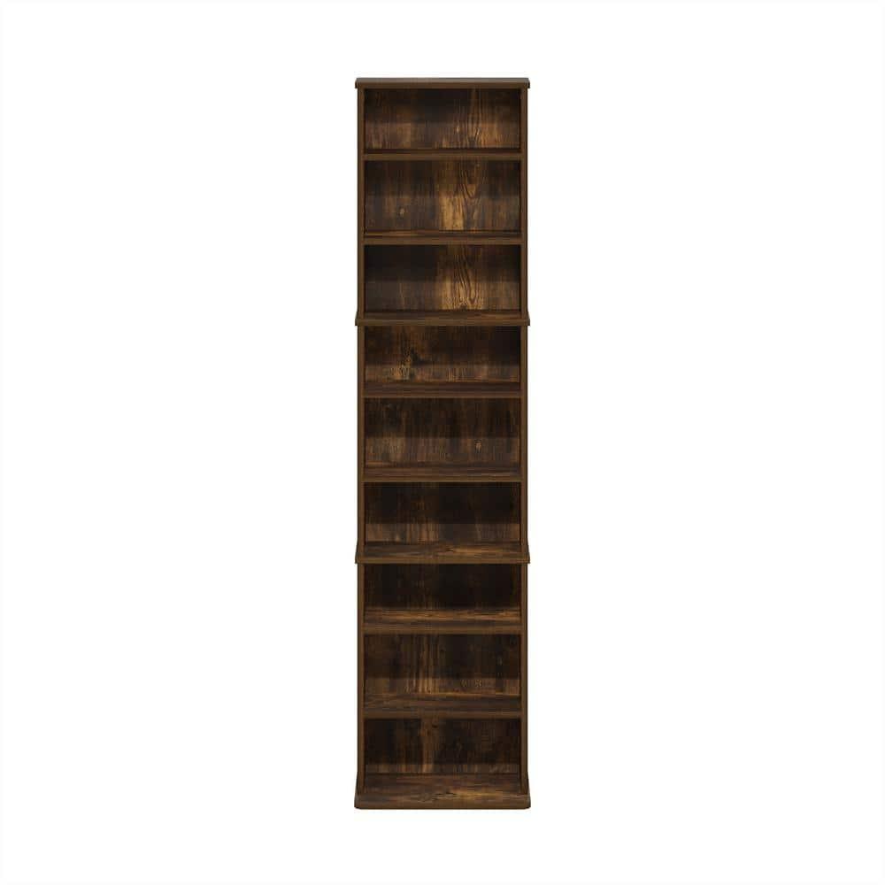 Furinno JAYA 9-Shelf Multimedia Media Storage Tower Rack with Adjustable Shelves, Amber Pine