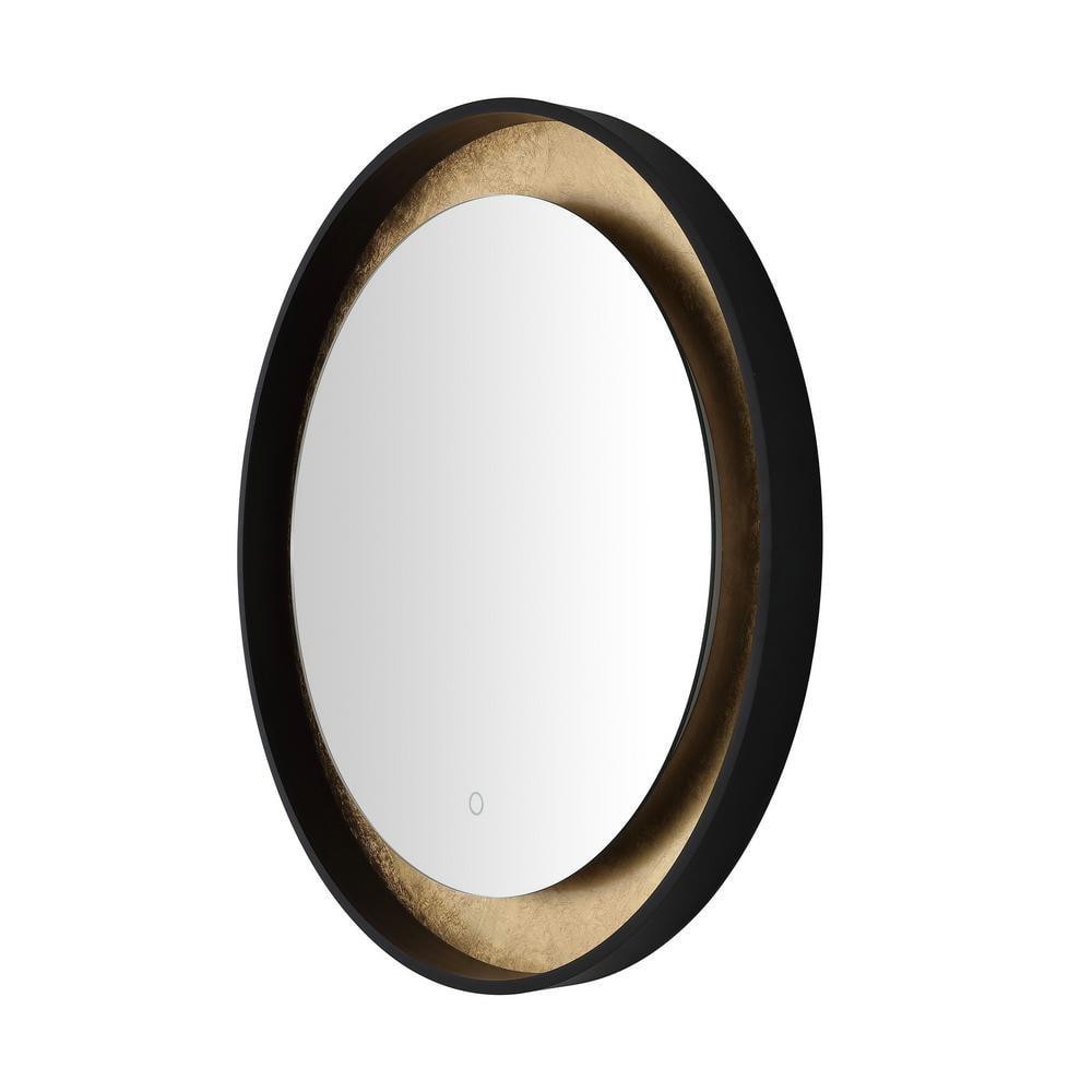SAFAVIEH Erdem 30 Inch Aluminum Led Mirror, Black/Gold Leaf