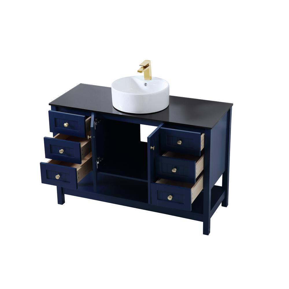 Elegant Decor Ralph 48" MDF Wood and Steel Vessel Sink Bathroom Vanity in Blue