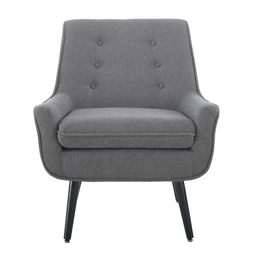 Trelis Mid-Century Modern Retro Style Accent Chair Gray - Linon: Upholstered Rubberwood Frame, Tufted Back, Foam Cushion