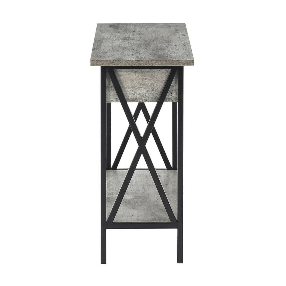 Convenience Concepts Tucson Flip Top End Table with Charging Station and Shelf, Faux Birch/Black
