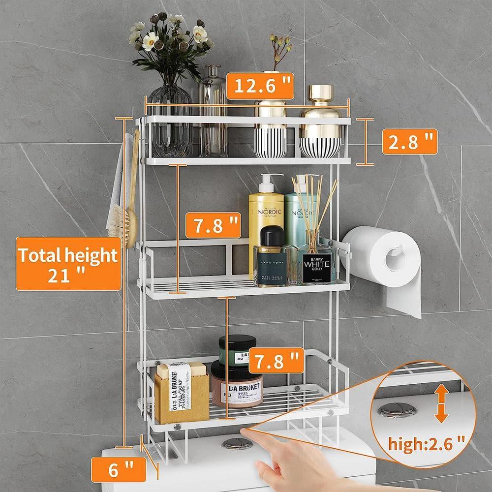 Over Toilet Bathroom Organizer,Over The Toilet Storage Shelf, Toilet Shelf with Toilet Paper Holder,Bathroom Shelf Over Toilet,3 Tier Toilet Storage Rack White Metal