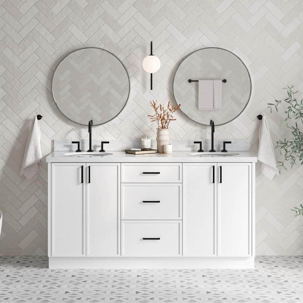 Ariel Kellie 67 Inch Double Oval Sink Bathroom Vanity With Italian Carrara Marble Countertop