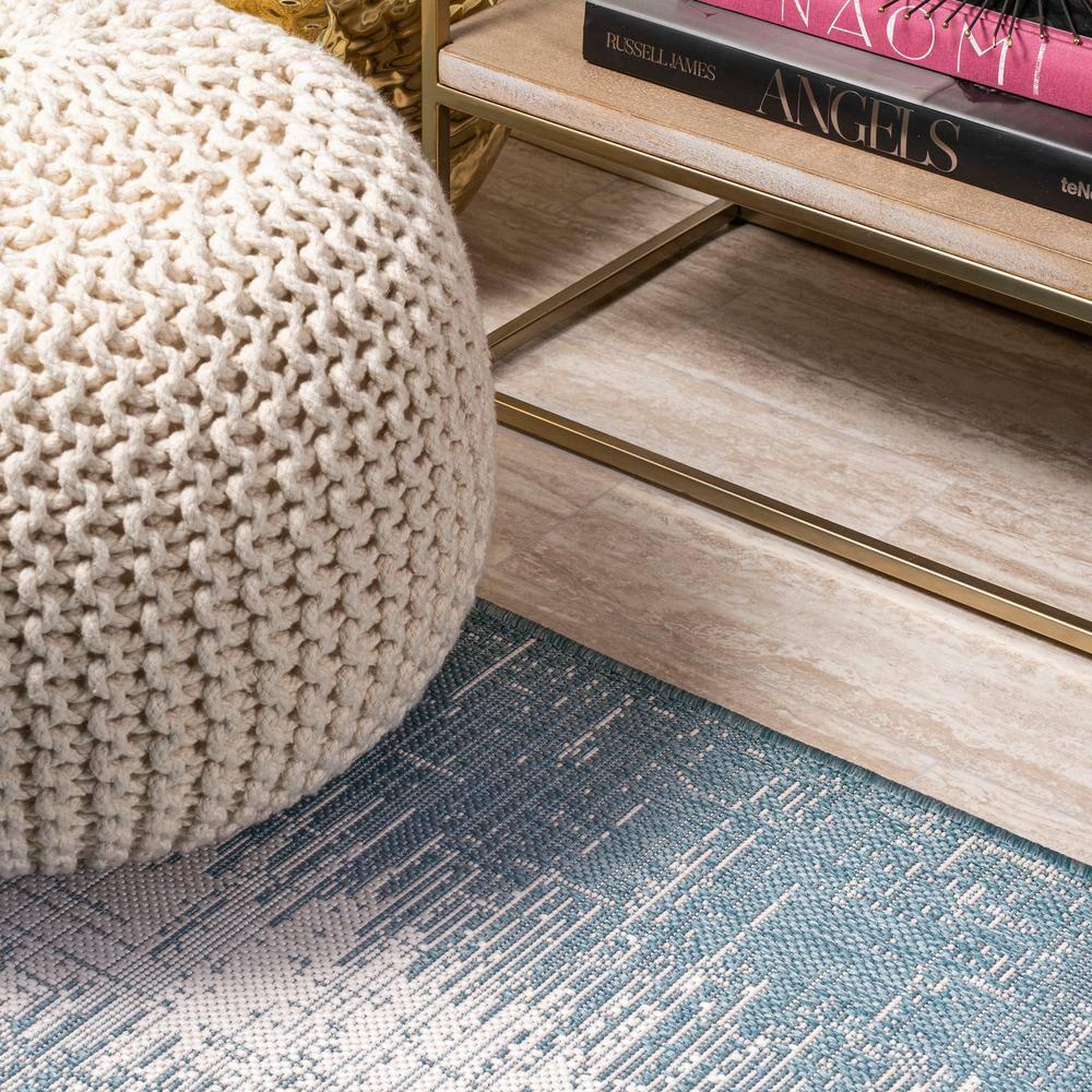 2'x10' Scandi Minimalist Border Indoor/Outdoor Runner Rug, Aqua - JONATHAN Y