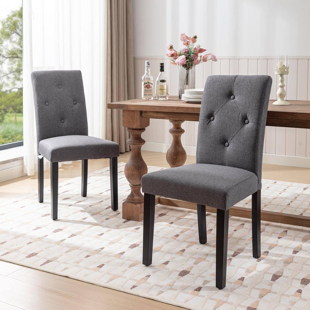 Gray Linen Upholstered High Back Parsons Side Chair Set