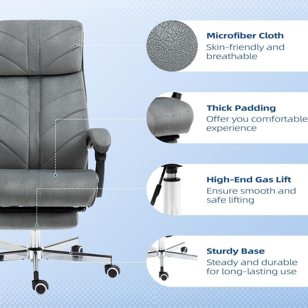 Vinsetto High-Back Ergonomic Office Chair with Footrest, Microfiber Computer Chair with Reclining Function and Armrest, Executive Office Chair, Gray