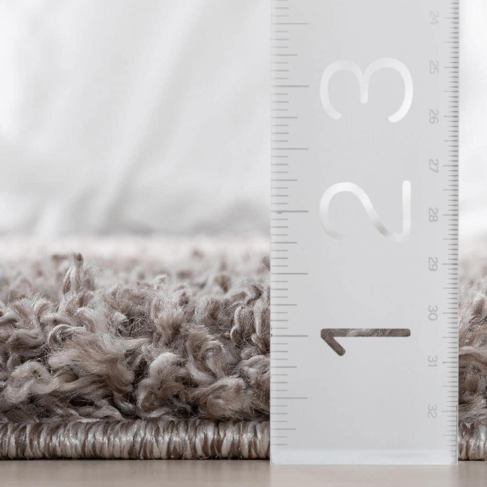 Well Woven Emerson Modern Solid Beige/Grey Textured Shag Rug