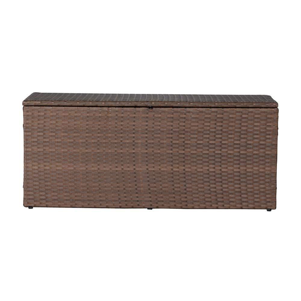 happimess Nino 47.24" Modern Minimalist Outdoor Faux Wicker Deck and Patio Storage Box, Brown