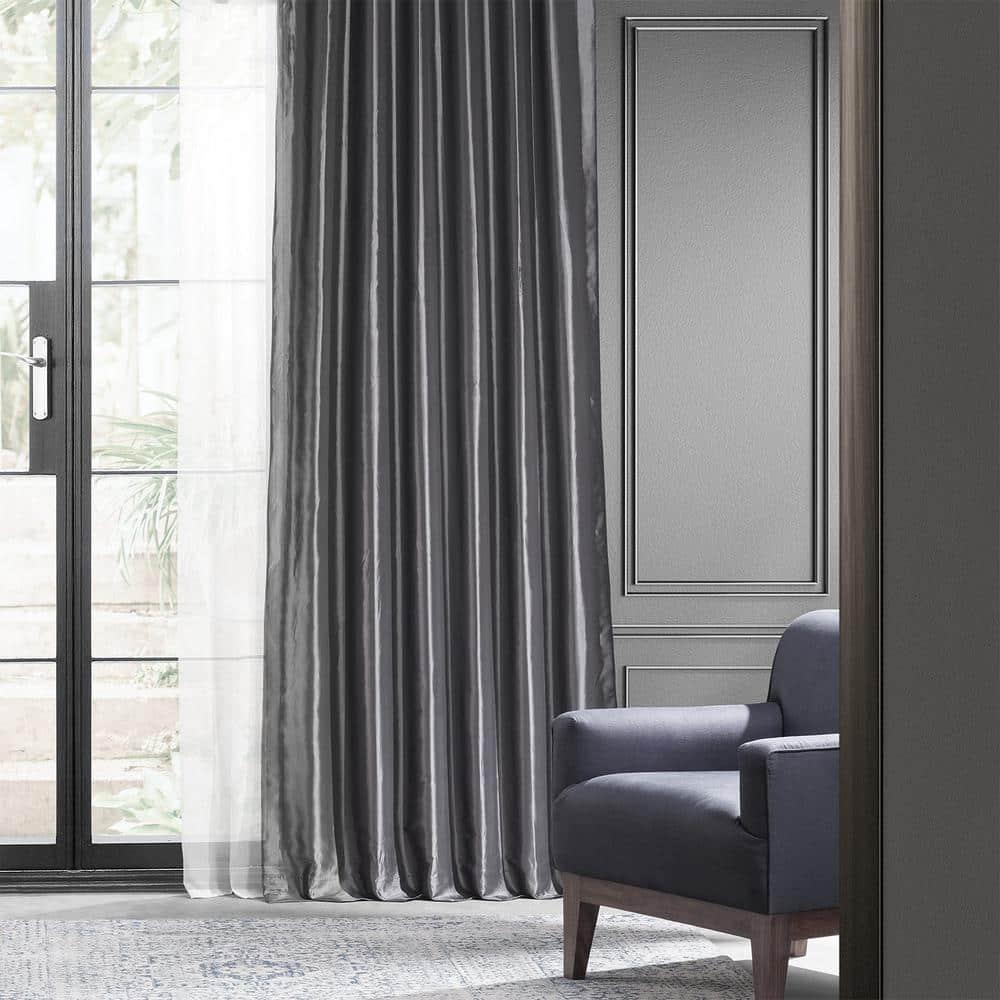 Graphite Blackout Faux Silk Taffeta Curtain (1 Panel), Graphite, 50W X 108L