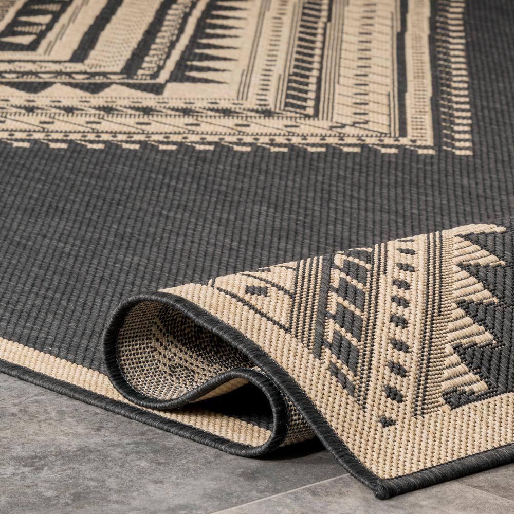 Nuloom Landry Geometric 2x8 Indoor/Outdoor Runner Rug for Living Room Patio Deck Front Porch Entryway Hallway Kitchen, Charcoal/Ivory