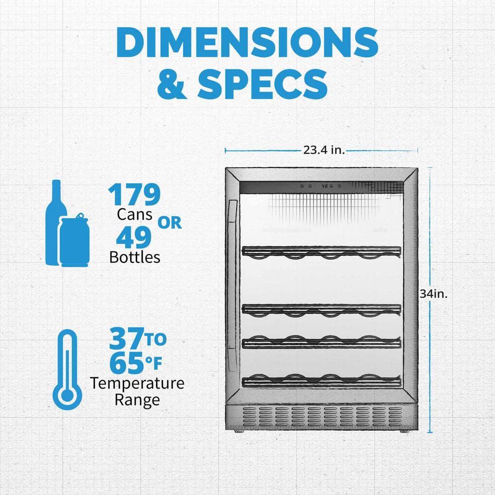 Newair FlipShelf 24" Wine and Beverage Refrigerator 179 Cans or 49 Bottles, Reversible Shelves, Built-in Fridge or Freestanding Drinks and Wine Cooler