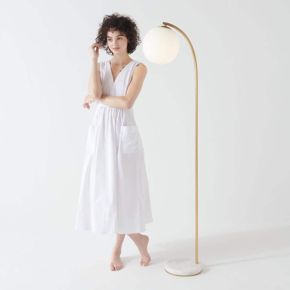 Brightech Luna Drop 75 in. Modern LED Arched Standing Floor Lamp with Frosted Glass Globe Shade