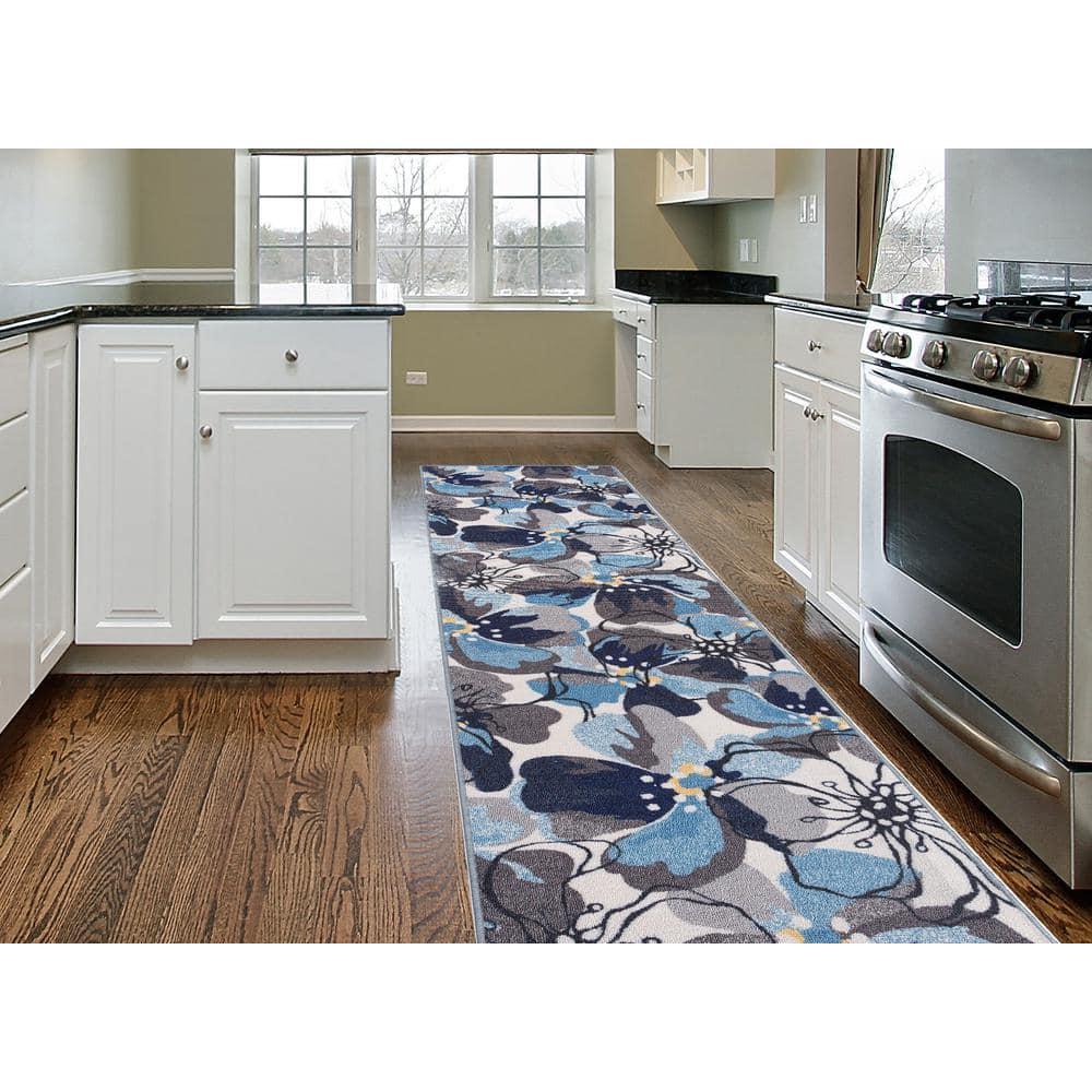 World Rug Gallery Modern Floral Non-Slip (Non-skid) Indoor Area Rug - Gray 2'x10':  Runner,  Low Pile,  Stain-Resistant