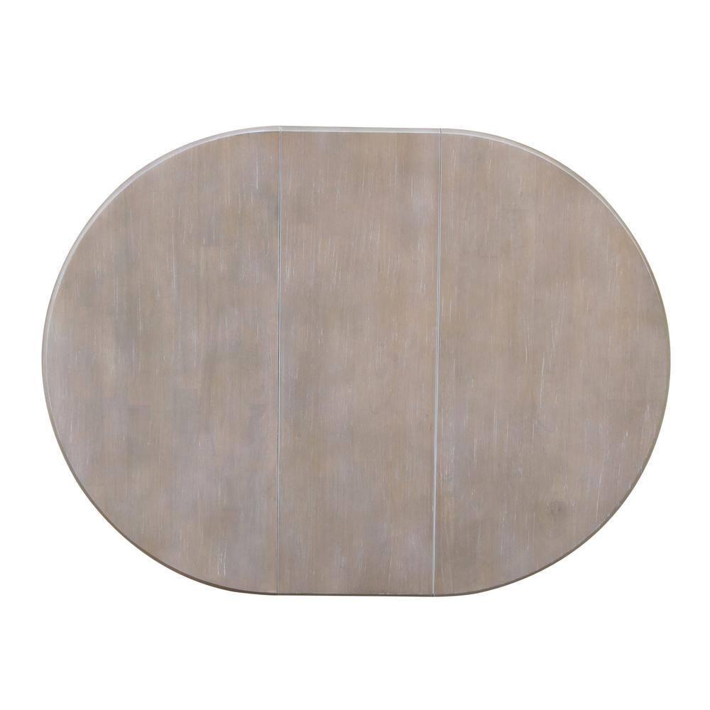 36" Magnolia Round Top Dining Table with 12" Leaf Washed Gray Taupe - International Concepts: Hardwood Pedestal Base, Seats 4