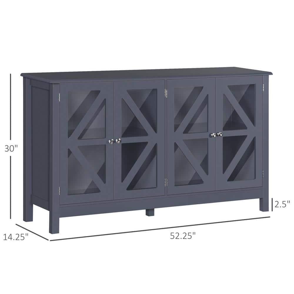 HOMCOM Kitchen Sideboard, Tempered Glass Door Buffet Cabinet with Adjustable Storage Shelf for Living Room, Kitchen, Study, Gray