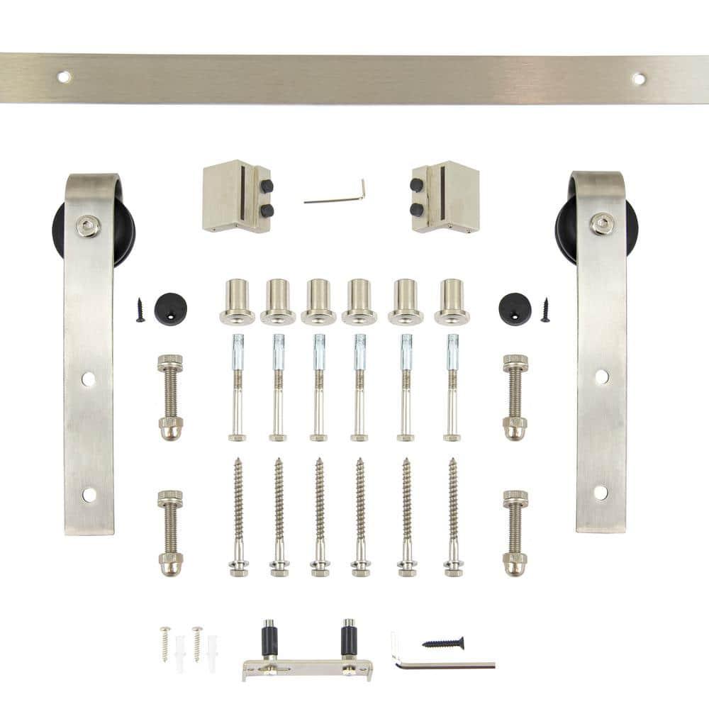Expressions 96 in. Brushed Stainless Steel Bent Strap Sliding Barn Door Hardware and Track Kit