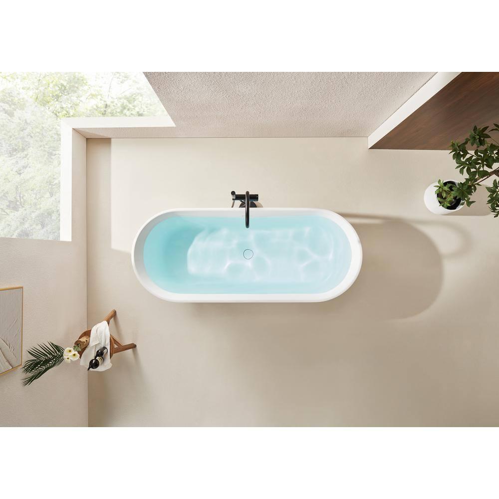 59" x 27.5" Freestanding Soaking Stone Resin Bathtub with Pure White Overflow and Pop Up Drain