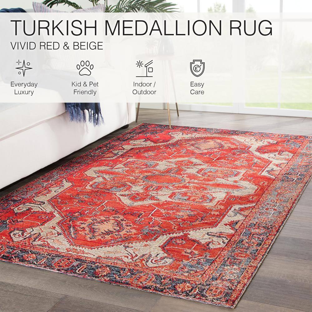Red Medallion Synthetic Reversible 5' x 7' Area Rug