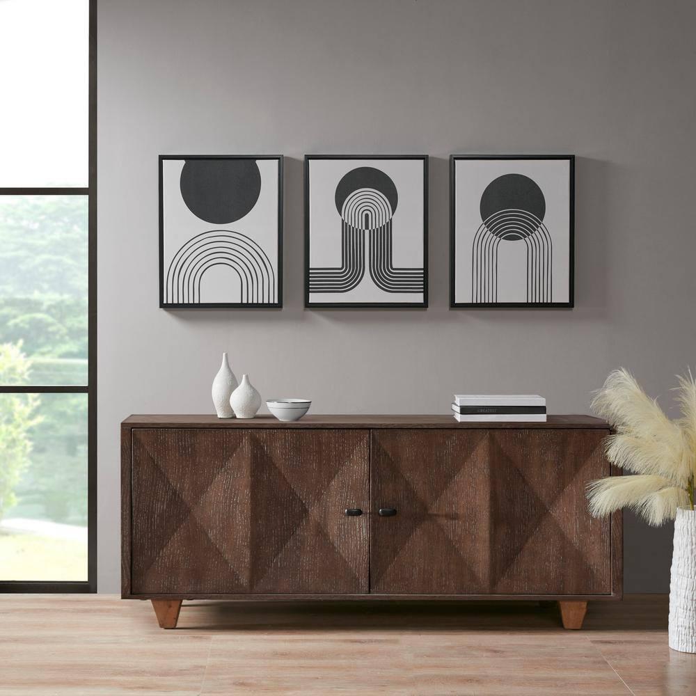 Urban Habitat Wall Art Living Room Décor Cosmic Curl Framed Canvas - Black/Taupe
