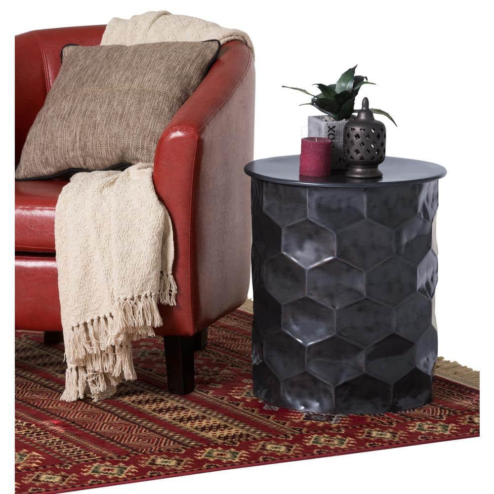 Simpli Home Whitney 17"W Metal Industrial End Table with Storage and Honeycomb Design, Assembled