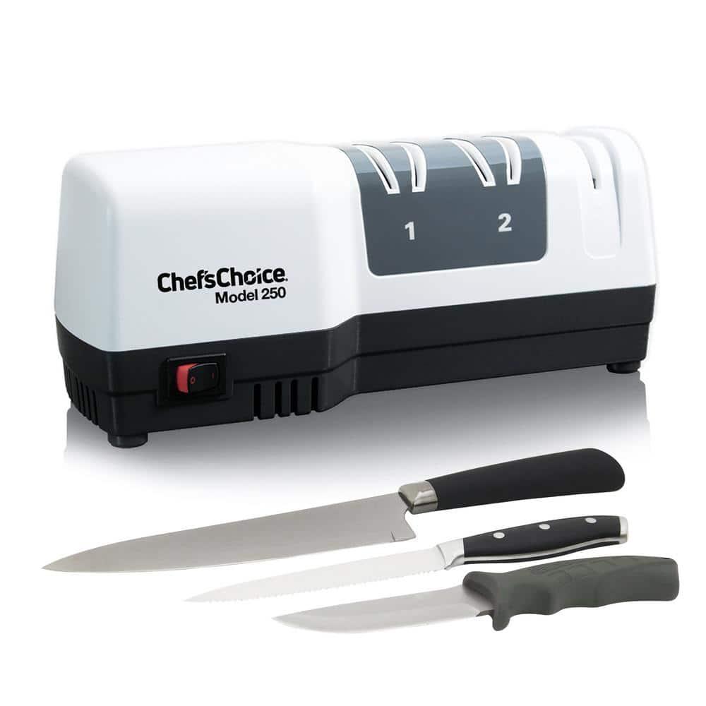 Chef'sChoice 3 Stage White Hybrid Knife Sharpener for 20 Degree Straight Edge and Serrated Knives