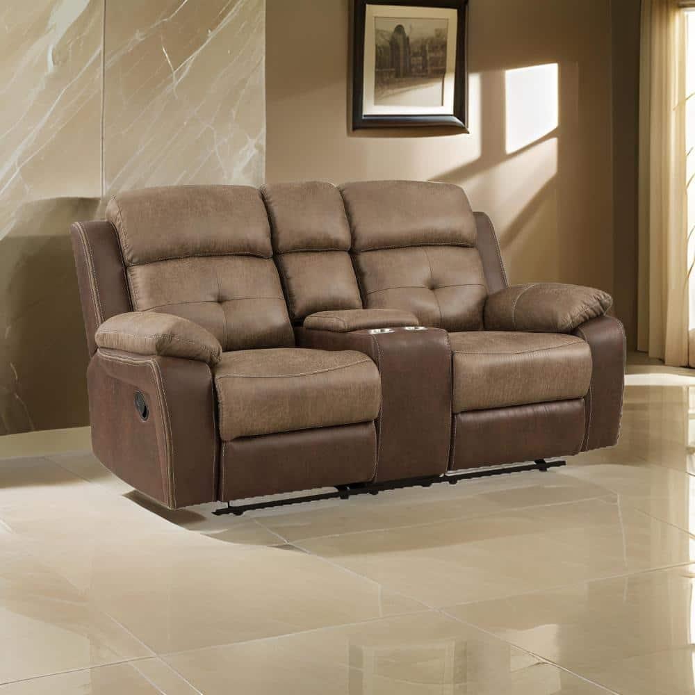 Benjara BM315167 73 in. Emma Double Manual Recliner Loveseat - Microfiber & Solid Wood - Brown