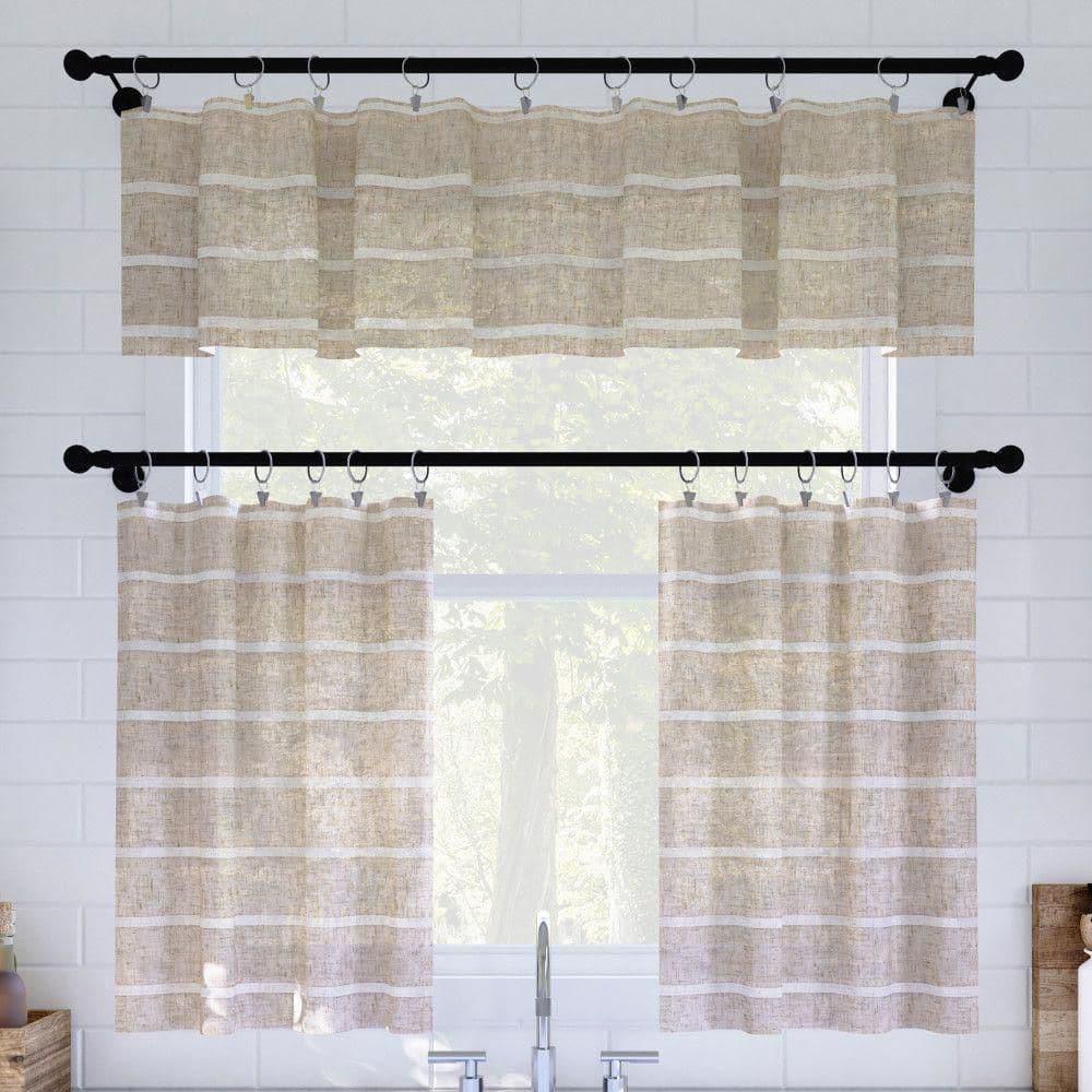 Clean Window Aso Twill Stripe Linen Blend Sheer Rod Pocket Kitchen Curtain Valance