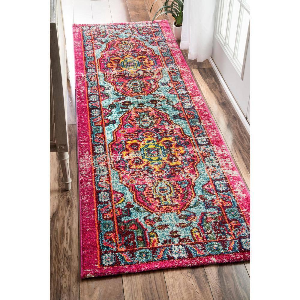nuLOOM 4' Round Vintage Corbett Area Rug: Bohemian Medallion, Multicolor, Low Pile, Indoor, 4ft Round Rug